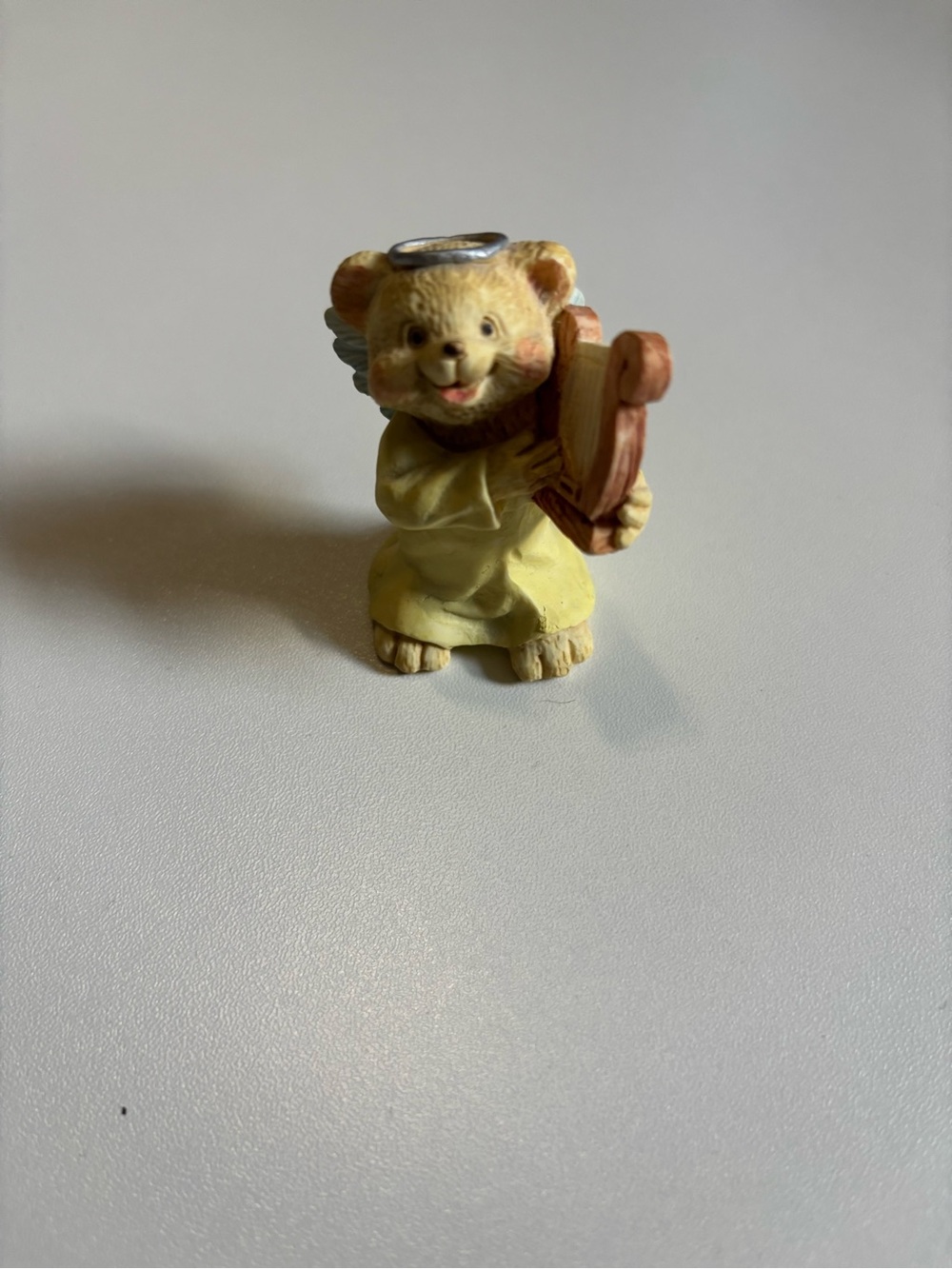 Small Yellow Bear Angel Figurine with Harp